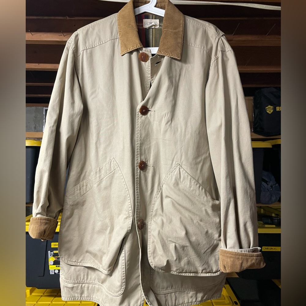 J.Crew Oarsman Chore Jacket XS Tan Plaid Flannel Lined Corduroy Collar 80/90’s